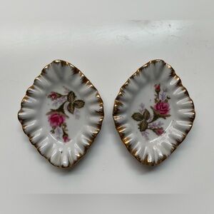 Floral Porcelain Trinket Dishes with Gold Trim